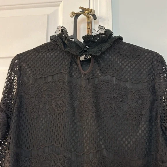 Cocktail Party Mini Black Lace Long Sleeves Dress - Picture 6 of 9